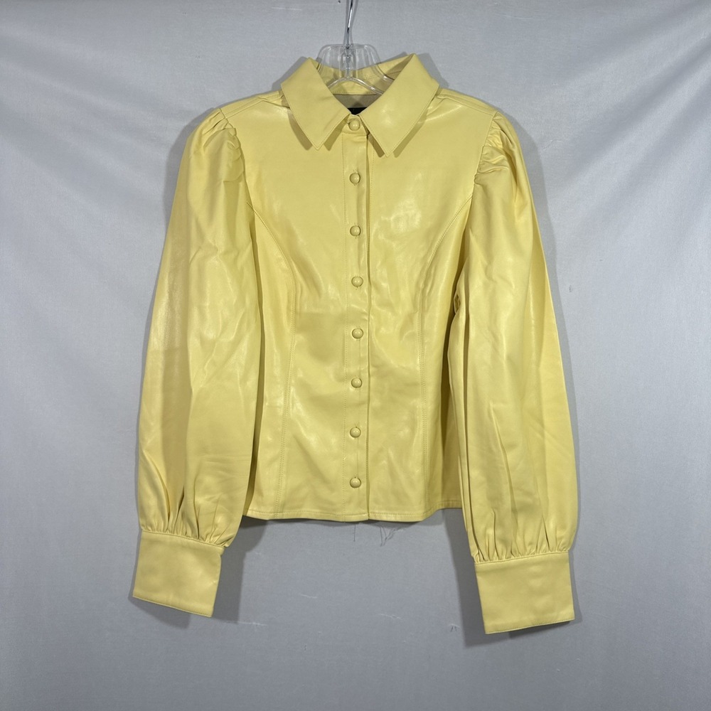 NEW Dolce Cabo [ XS ] Faux Leather Collar‎ Button Down Jacket Yellow #Q1279